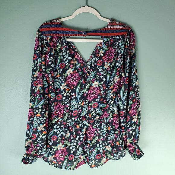 Gimmicks Women Colorful Vibrant Multicolor Floral Chiffon Peplum Top Size Medium - Picture 2 of 5